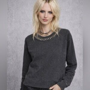 All Saints dark grey sweater  with chain-embellished neckline. Size 8